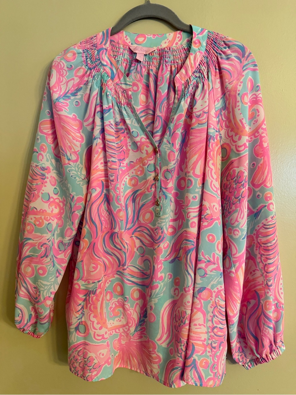 Lilly Pulitzer Pink and Aqua Paisley Smocked Top